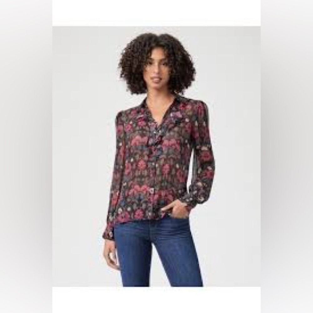 PAIGE Jodelle Black and Red Silk Floral Blouse size X-Large